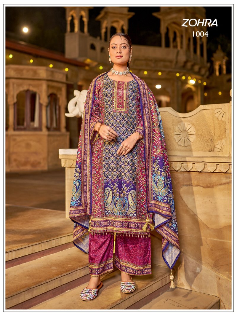 Zohra By Banwery Jam Satin Kurti With Bottom Dupatta